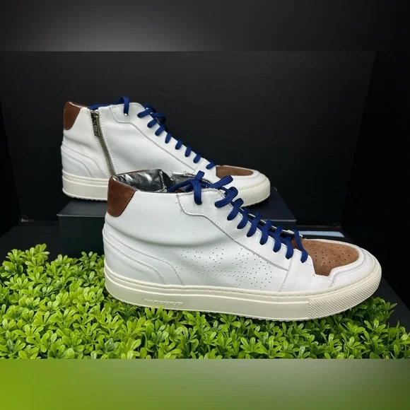 P448 Men White and Brown Suede High-Top Sneakers. Italian leather size 43 - Picture 3 of 13